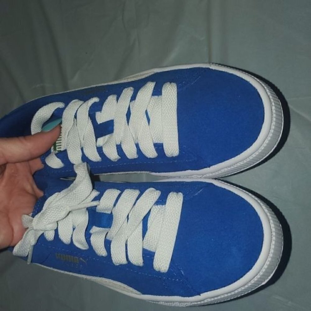 Puma‎ Suede Jr Unisex Snorkel Blue & White Sz. 4.5C Sneaker - Picture 6 of 11